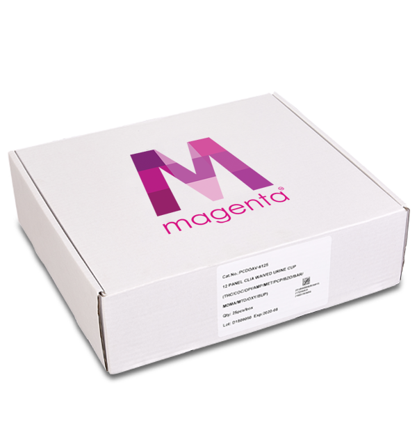 12-Panel-CLIA-Waived-Magenta-tapered-cup-box-drug-test